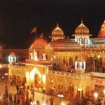 The Shri Mahaveerji temple lit up at night